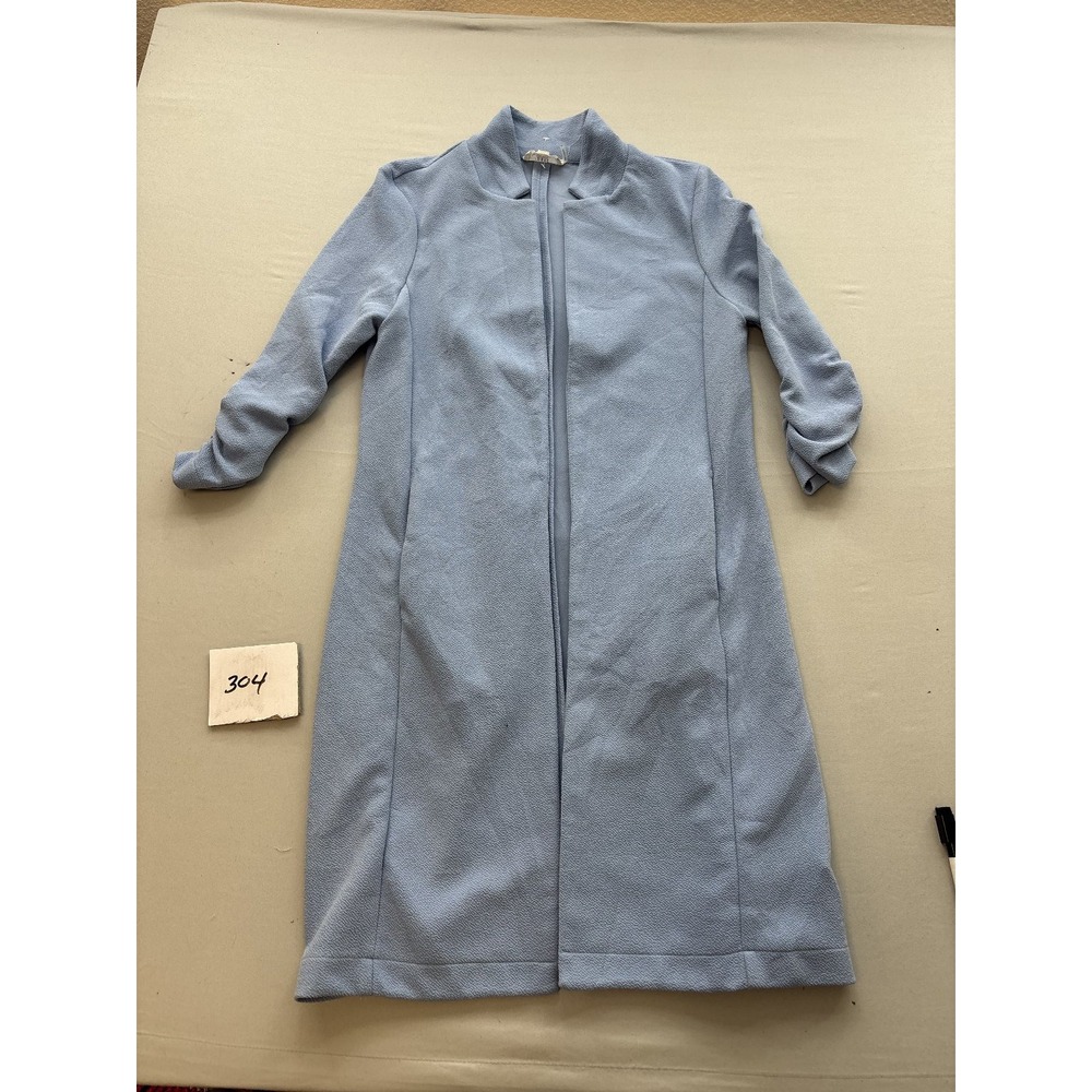 HAVE Womens Light Blue Open Front Ruched Sleeve Duster Cardigan Jacket Size S